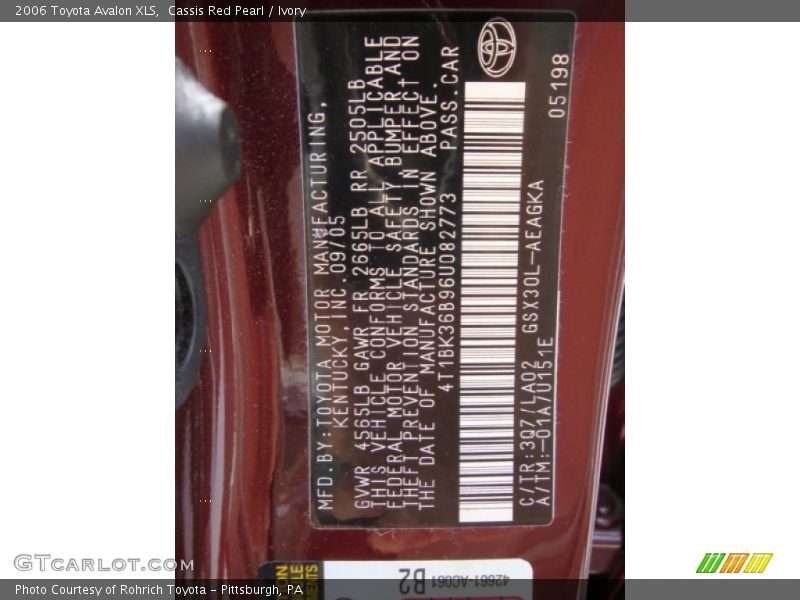 Cassis Red Pearl / Ivory 2006 Toyota Avalon XLS