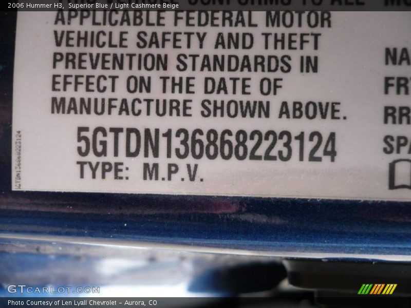 Superior Blue / Light Cashmere Beige 2006 Hummer H3