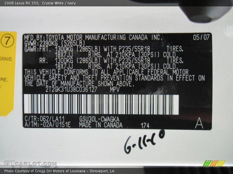 Crystal White / Ivory 2008 Lexus RX 350