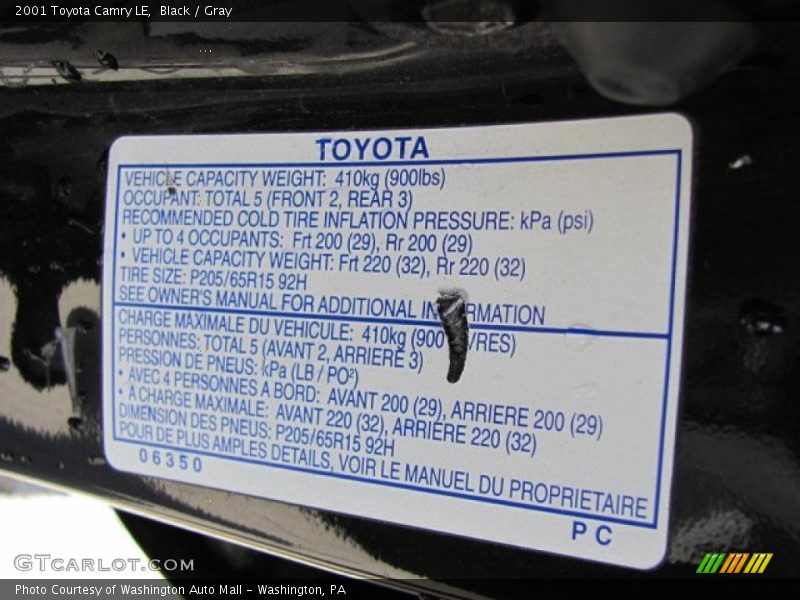 Black / Gray 2001 Toyota Camry LE