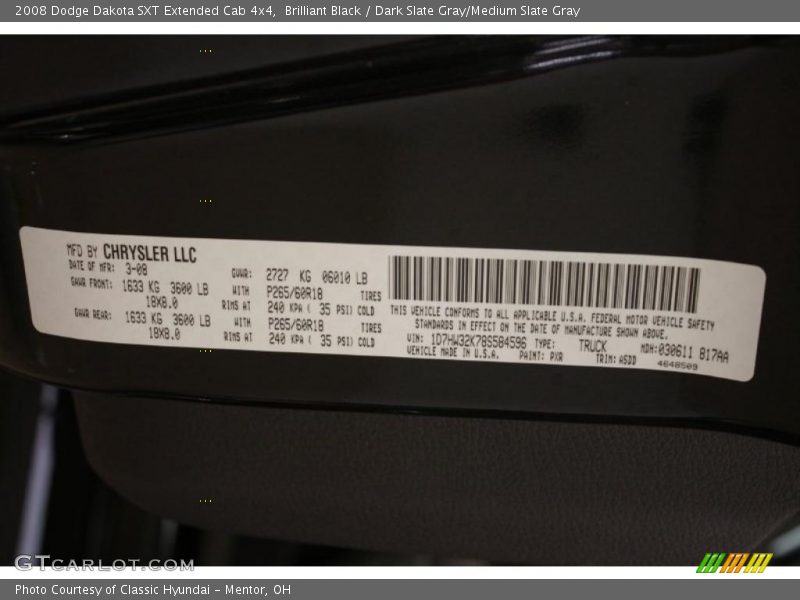 Brilliant Black / Dark Slate Gray/Medium Slate Gray 2008 Dodge Dakota SXT Extended Cab 4x4