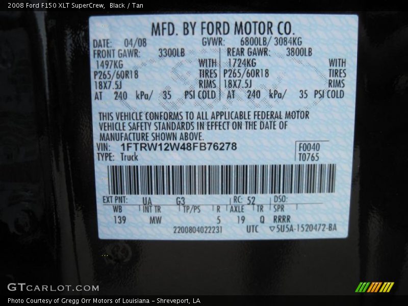 Black / Tan 2008 Ford F150 XLT SuperCrew