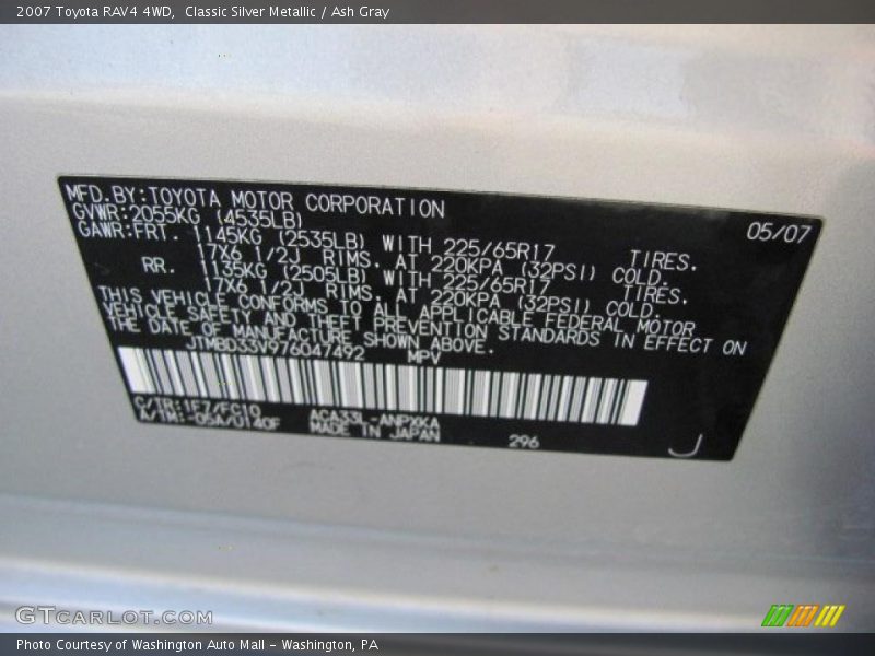Classic Silver Metallic / Ash Gray 2007 Toyota RAV4 4WD