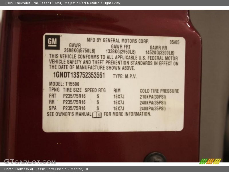 Majestic Red Metallic / Light Gray 2005 Chevrolet TrailBlazer LS 4x4