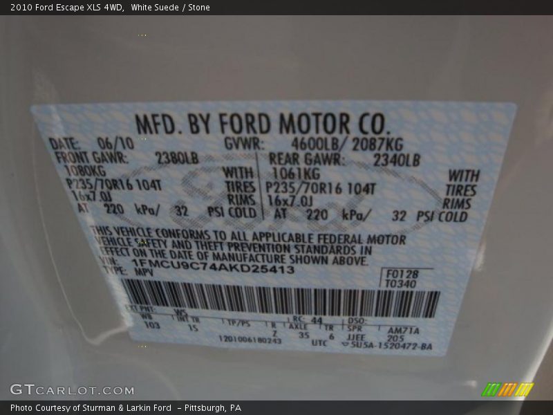 White Suede / Stone 2010 Ford Escape XLS 4WD
