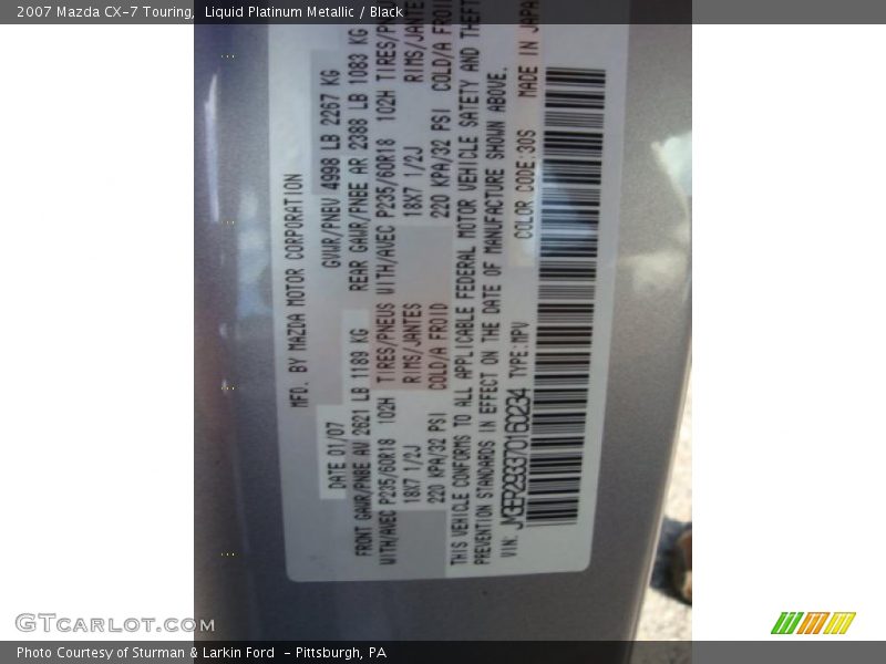 Liquid Platinum Metallic / Black 2007 Mazda CX-7 Touring