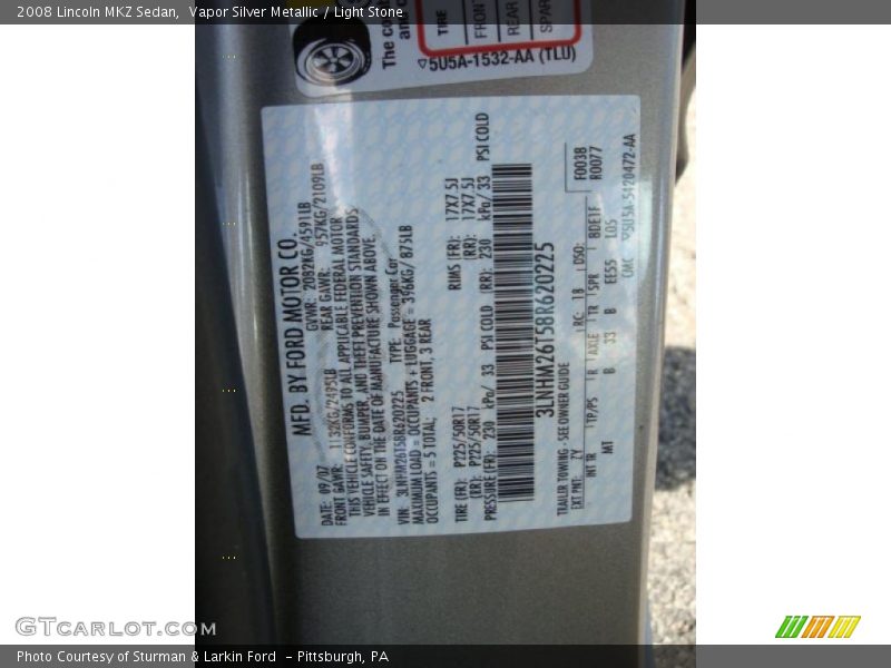 Vapor Silver Metallic / Light Stone 2008 Lincoln MKZ Sedan