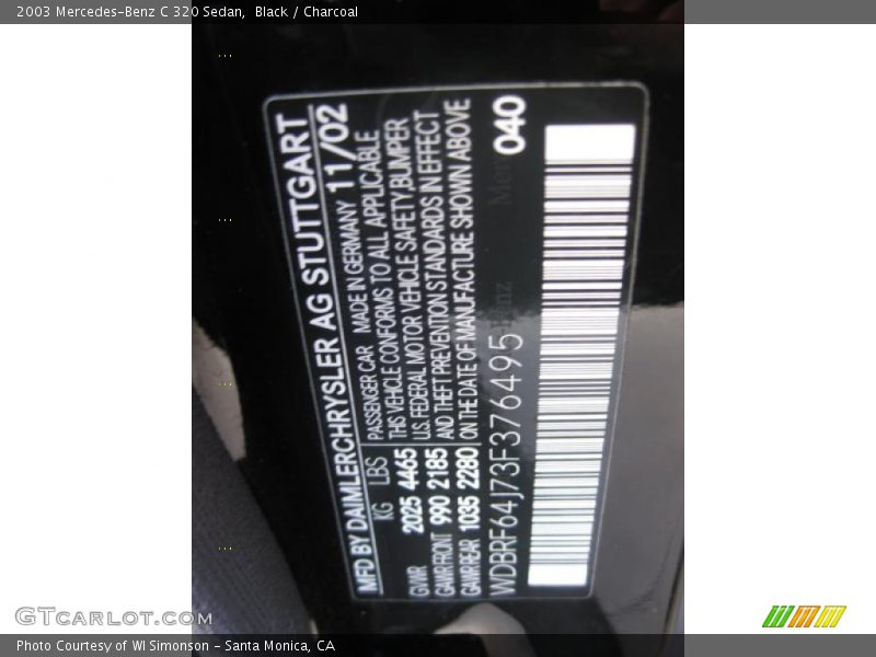 Black / Charcoal 2003 Mercedes-Benz C 320 Sedan
