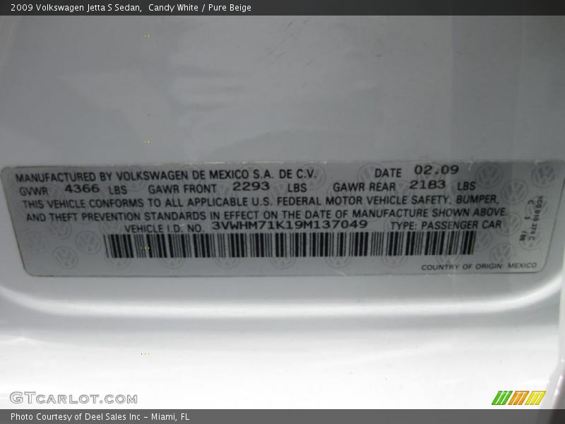Candy White / Pure Beige 2009 Volkswagen Jetta S Sedan