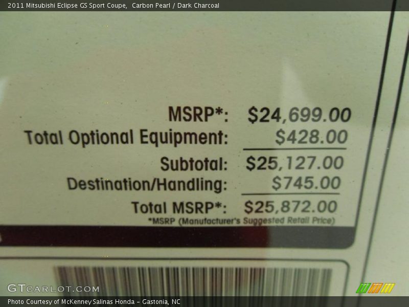 Carbon Pearl / Dark Charcoal 2011 Mitsubishi Eclipse GS Sport Coupe