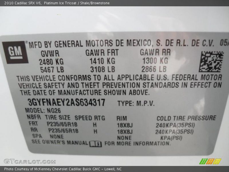 Platinum Ice Tricoat / Shale/Brownstone 2010 Cadillac SRX V6