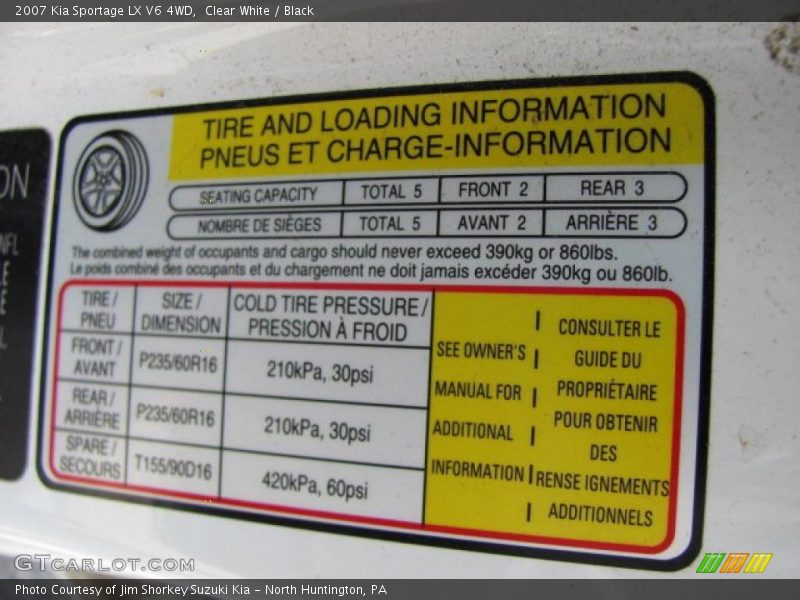Clear White / Black 2007 Kia Sportage LX V6 4WD