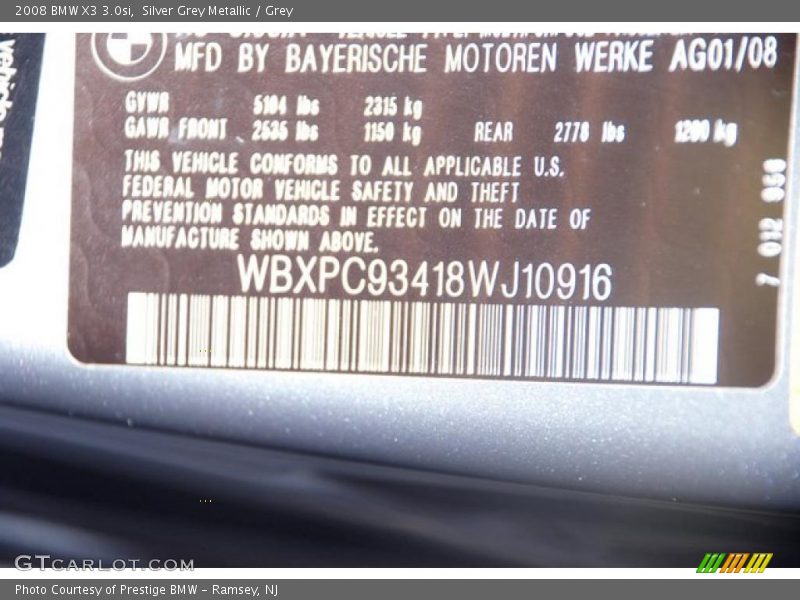 Silver Grey Metallic / Grey 2008 BMW X3 3.0si