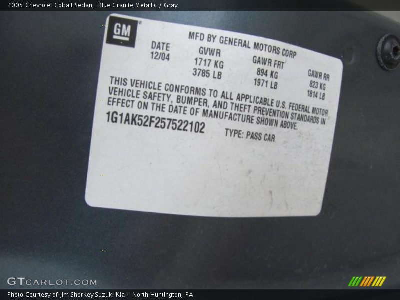 Blue Granite Metallic / Gray 2005 Chevrolet Cobalt Sedan