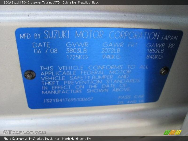 Quicksilver Metallic / Black 2009 Suzuki SX4 Crossover Touring AWD