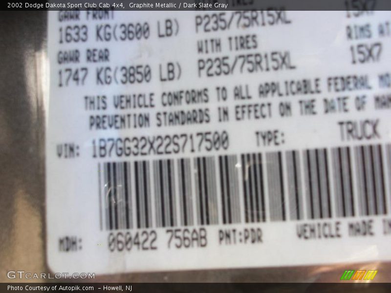 Graphite Metallic / Dark Slate Gray 2002 Dodge Dakota Sport Club Cab 4x4