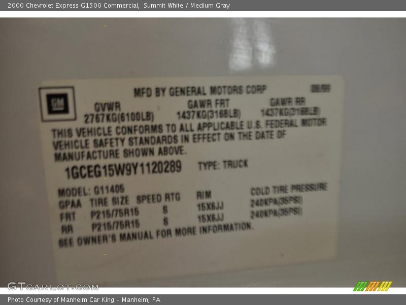 Summit White / Medium Gray 2000 Chevrolet Express G1500 Commercial