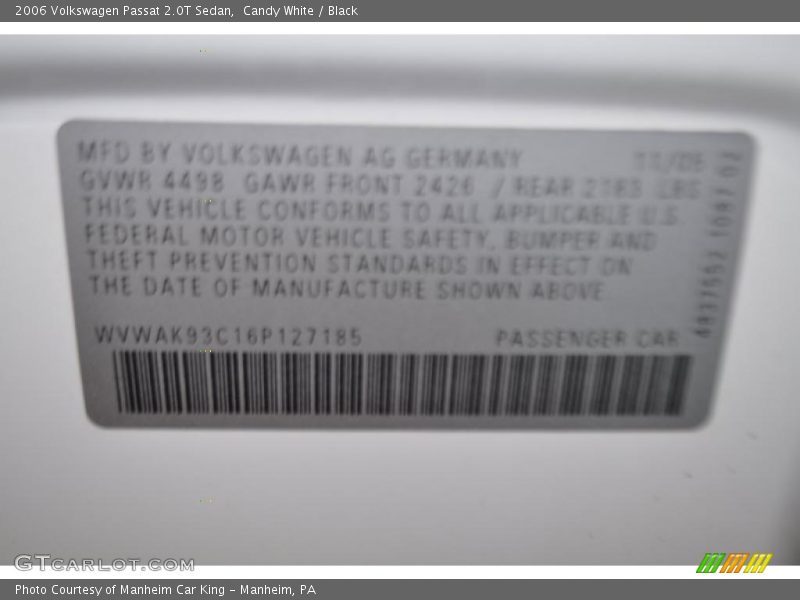 Candy White / Black 2006 Volkswagen Passat 2.0T Sedan