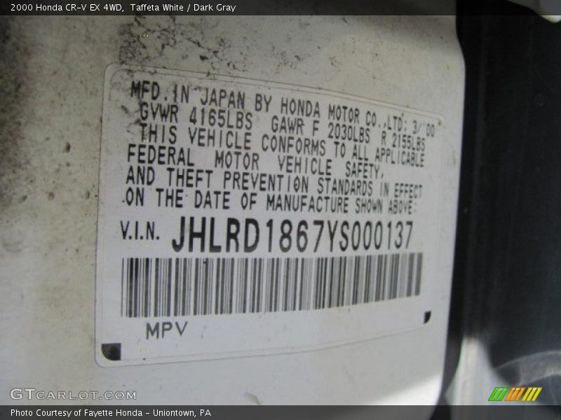 Taffeta White / Dark Gray 2000 Honda CR-V EX 4WD