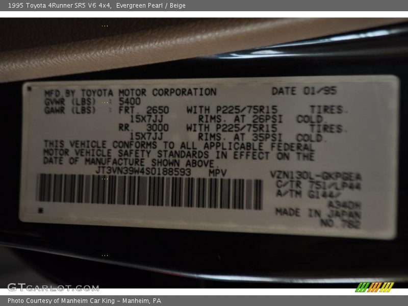 Evergreen Pearl / Beige 1995 Toyota 4Runner SR5 V6 4x4