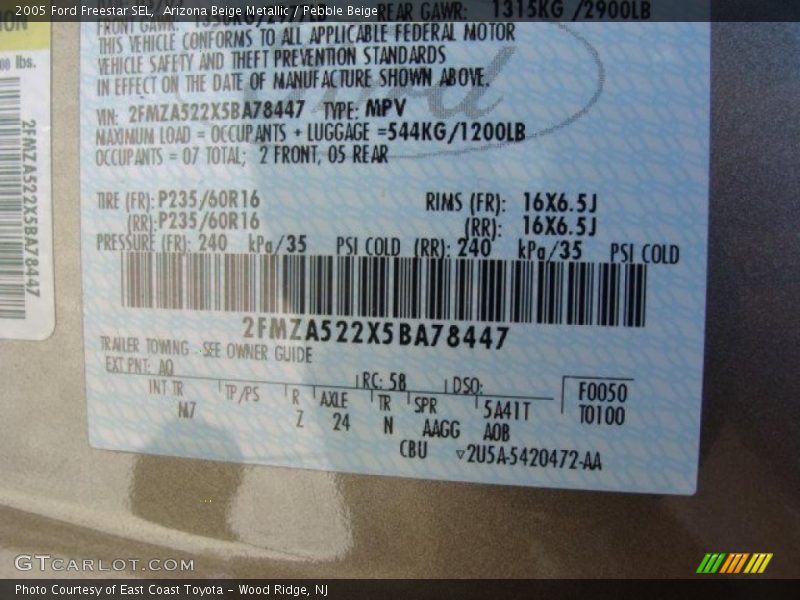 Arizona Beige Metallic / Pebble Beige 2005 Ford Freestar SEL