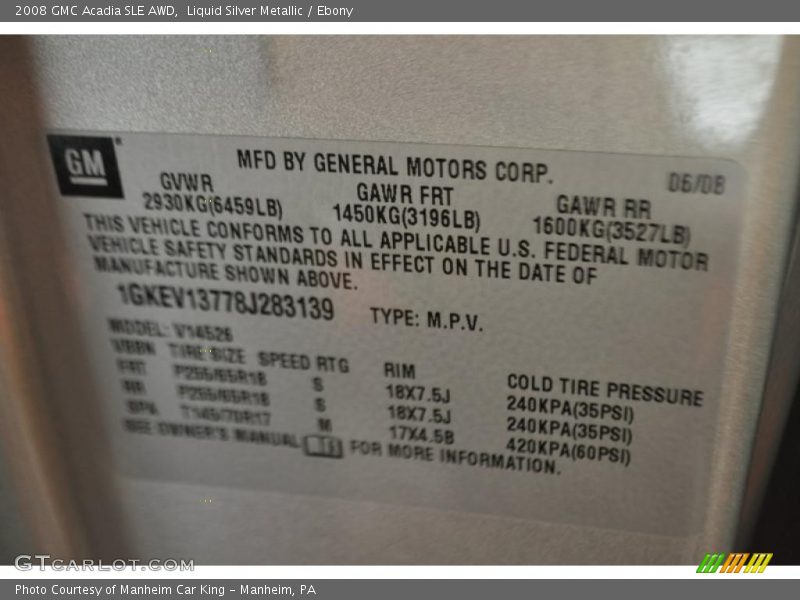 Liquid Silver Metallic / Ebony 2008 GMC Acadia SLE AWD