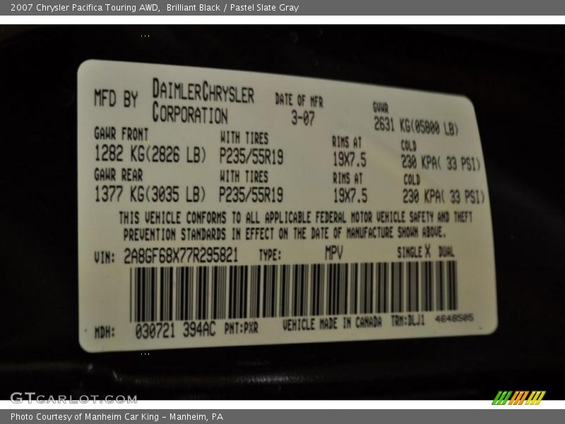 Brilliant Black / Pastel Slate Gray 2007 Chrysler Pacifica Touring AWD
