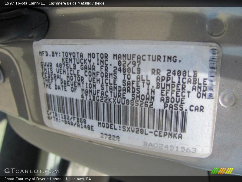Cashmere Beige Metallic / Beige 1997 Toyota Camry LE
