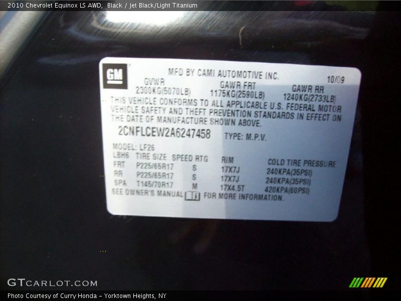 Black / Jet Black/Light Titanium 2010 Chevrolet Equinox LS AWD