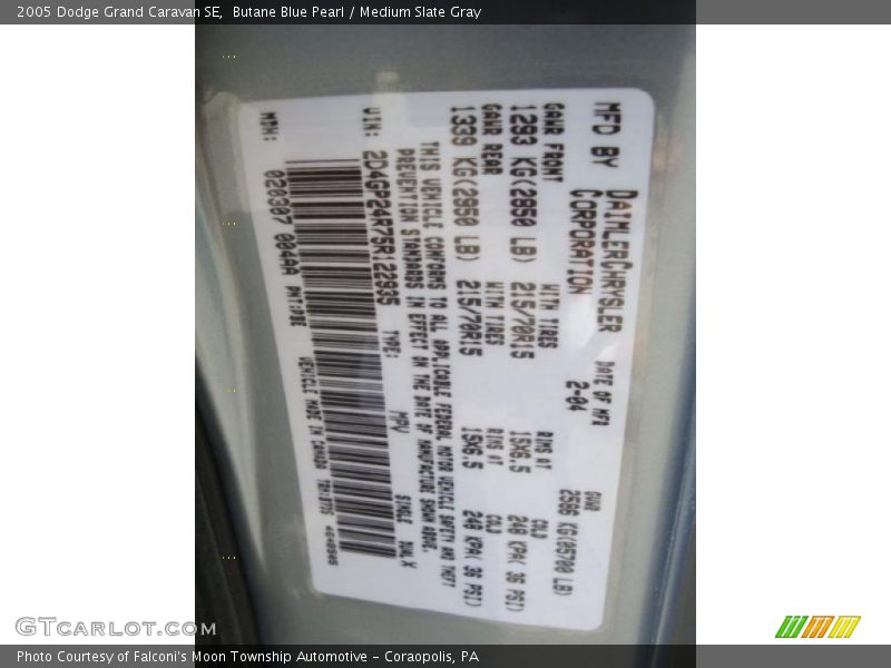 Butane Blue Pearl / Medium Slate Gray 2005 Dodge Grand Caravan SE