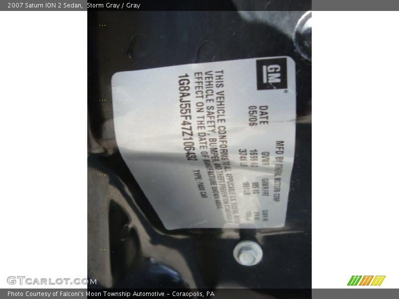 Storm Gray / Gray 2007 Saturn ION 2 Sedan