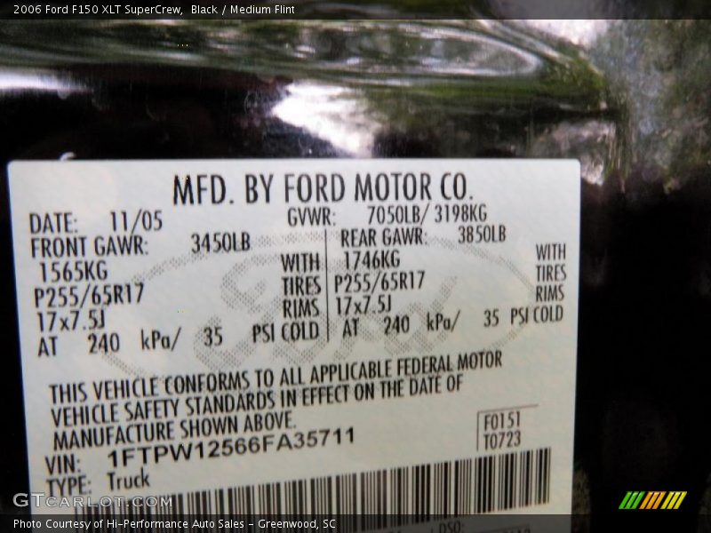 Black / Medium Flint 2006 Ford F150 XLT SuperCrew
