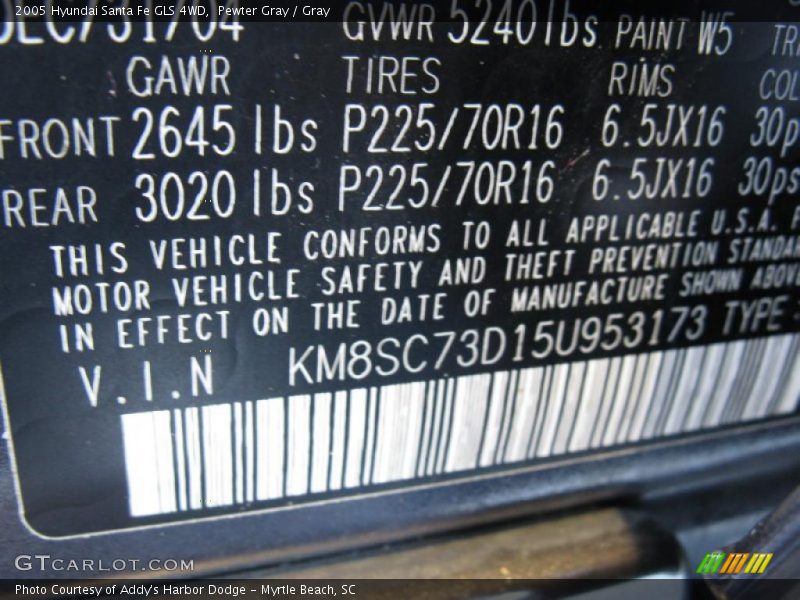 2005 Santa Fe GLS 4WD Pewter Gray Color Code W5
