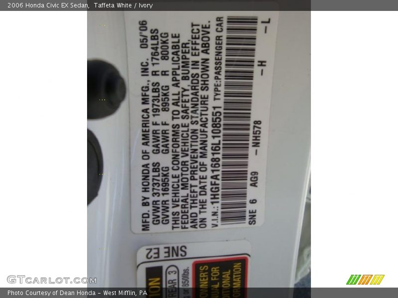 Taffeta White / Ivory 2006 Honda Civic EX Sedan