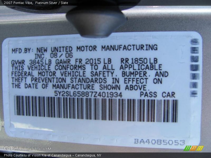 Platinum Silver / Slate 2007 Pontiac Vibe