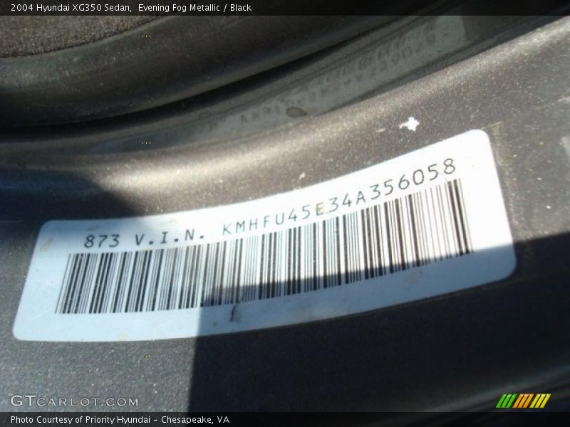 Evening Fog Metallic / Black 2004 Hyundai XG350 Sedan