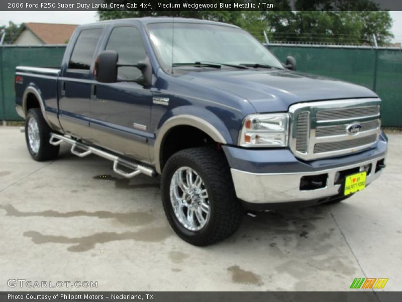 Medium Wedgewood Blue Metallic / Tan 2006 Ford F250 Super Duty Lariat Crew Cab 4x4