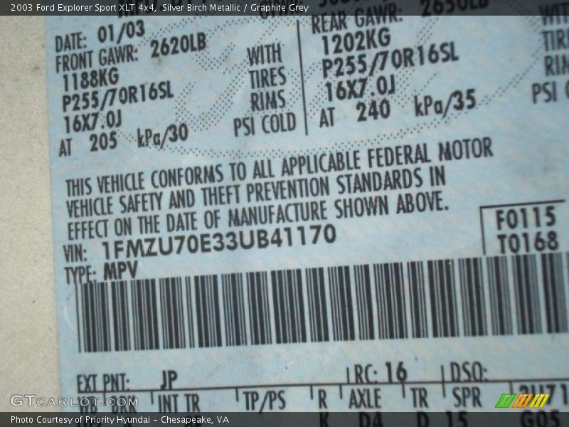 Silver Birch Metallic / Graphite Grey 2003 Ford Explorer Sport XLT 4x4