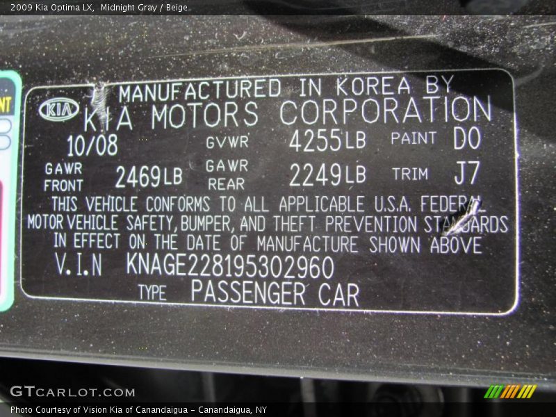Midnight Gray / Beige 2009 Kia Optima LX
