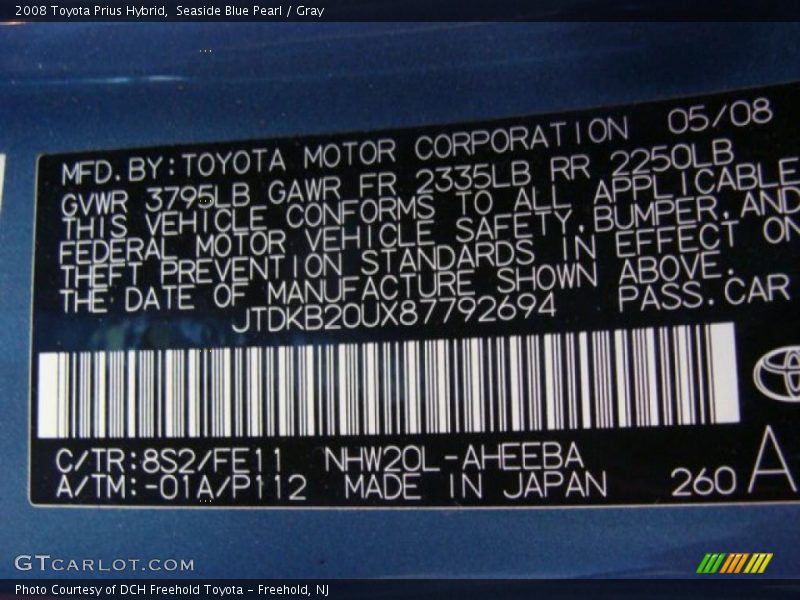Seaside Blue Pearl / Gray 2008 Toyota Prius Hybrid