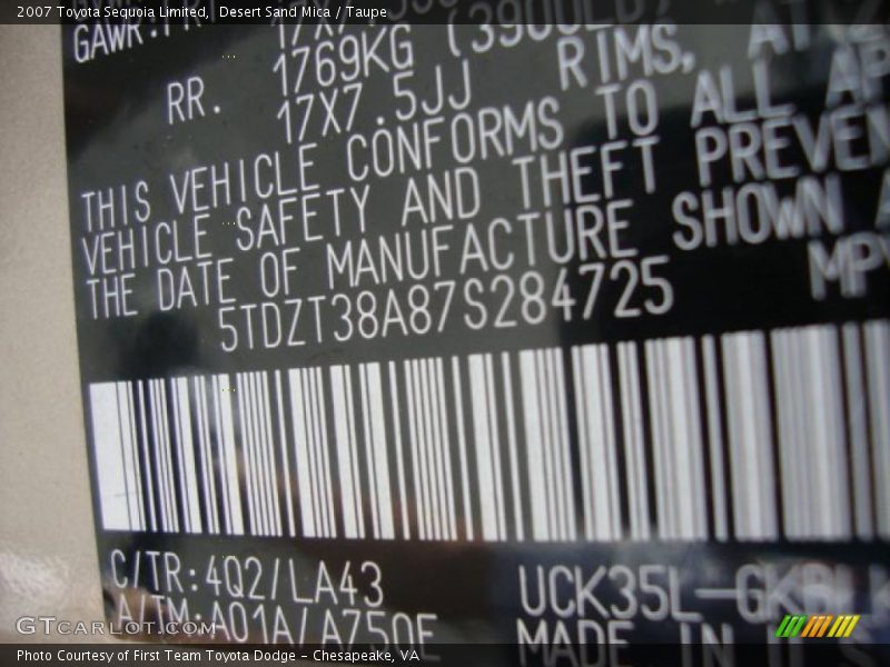Desert Sand Mica / Taupe 2007 Toyota Sequoia Limited