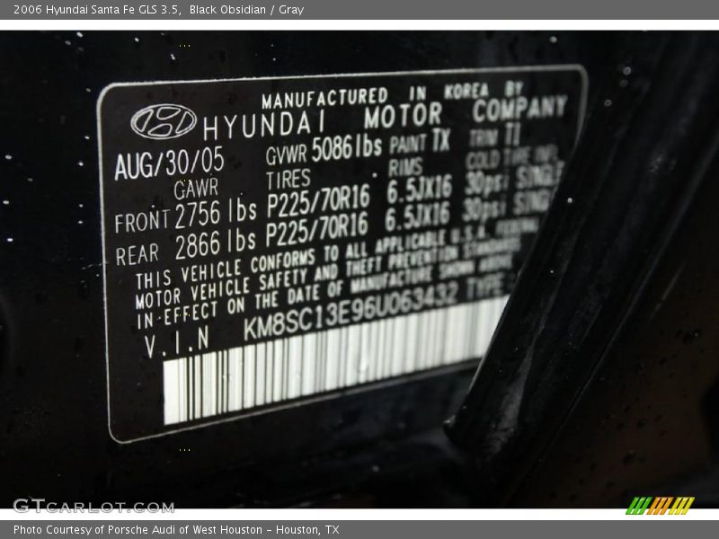 Black Obsidian / Gray 2006 Hyundai Santa Fe GLS 3.5