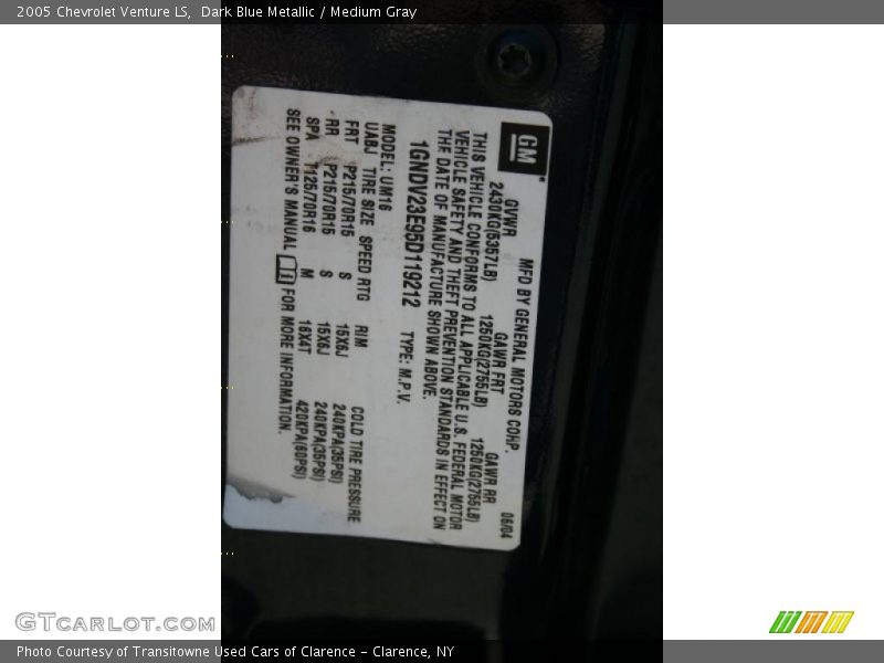 Dark Blue Metallic / Medium Gray 2005 Chevrolet Venture LS