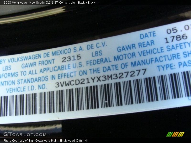 Black / Black 2003 Volkswagen New Beetle GLS 1.8T Convertible
