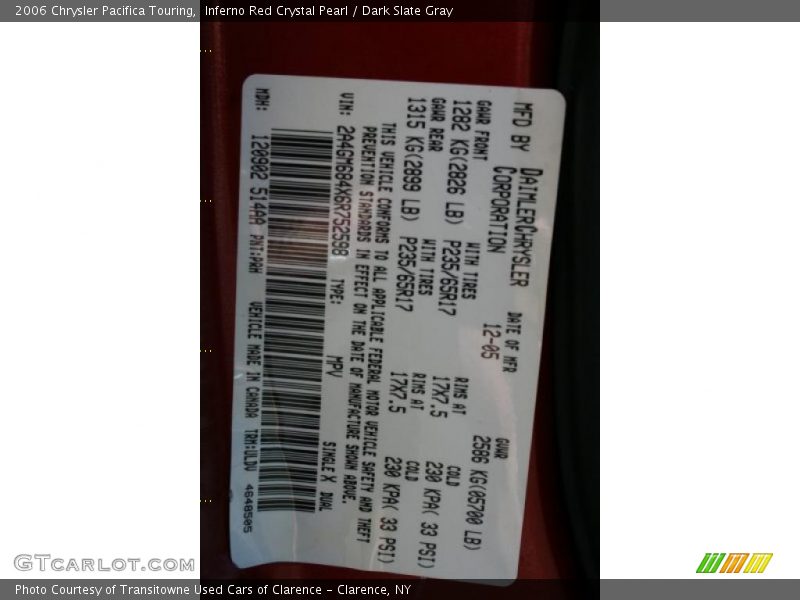 Inferno Red Crystal Pearl / Dark Slate Gray 2006 Chrysler Pacifica Touring