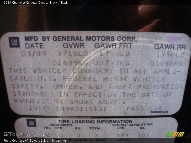 Black / Black 1989 Chevrolet Corvette Coupe