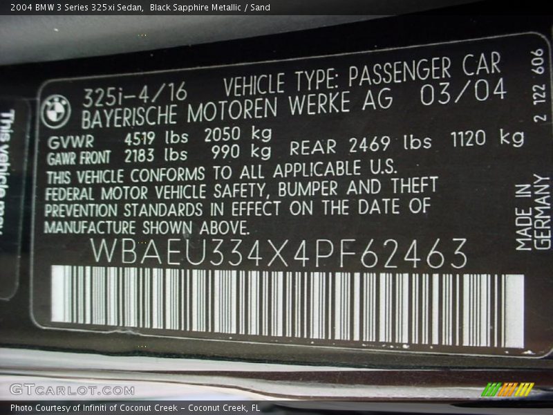 Black Sapphire Metallic / Sand 2004 BMW 3 Series 325xi Sedan