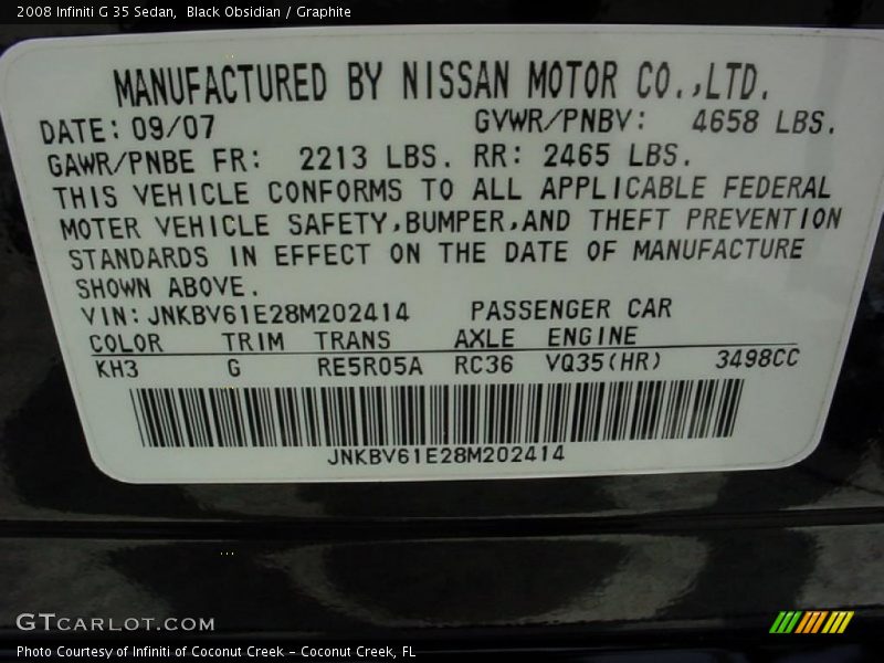 Black Obsidian / Graphite 2008 Infiniti G 35 Sedan