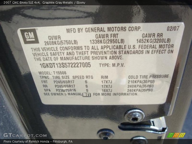 Graphite Gray Metallic / Ebony 2007 GMC Envoy SLE 4x4