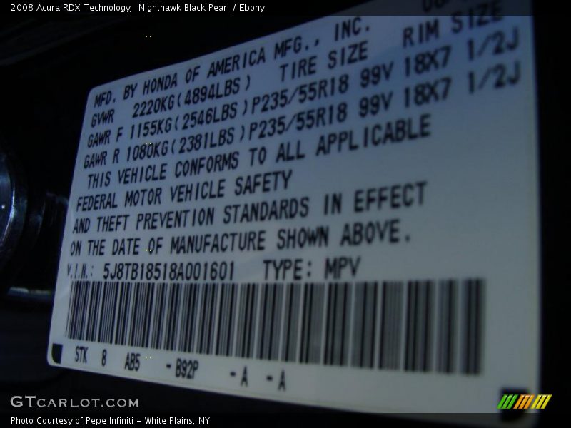Nighthawk Black Pearl / Ebony 2008 Acura RDX Technology